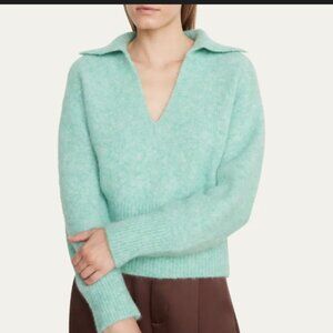 Vince Brushed Alpaca Wool V-Neck Blue Green Sweater XS